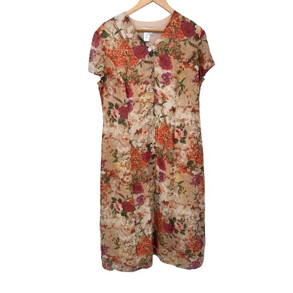 Vintage Coldwater Creek Fairy Cottagecore Maxi Dress‎ Womens 16 Tan Silk Floral - Picture 1 of 8